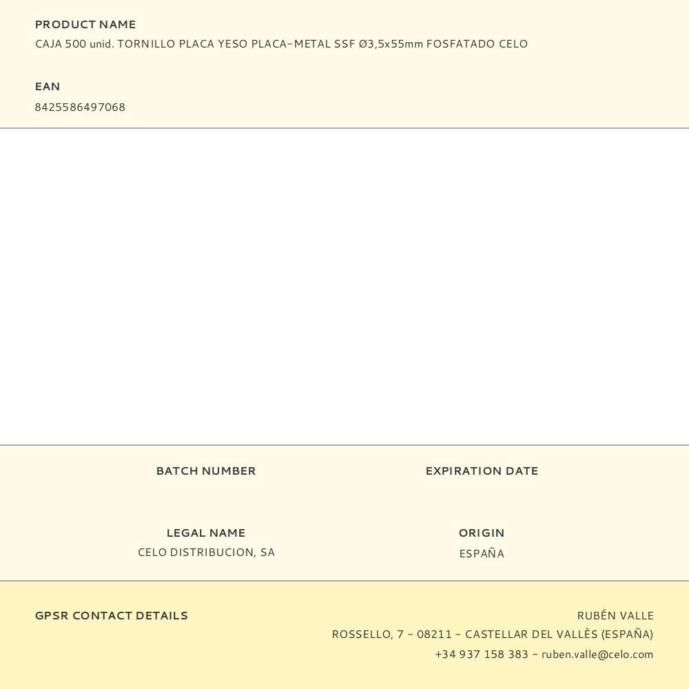 CAJA 500 unid. TORNILLO PLACA YESO PLACA-METAL SSF Ø3,5x55mm FOSFATADO CELO gallery 0