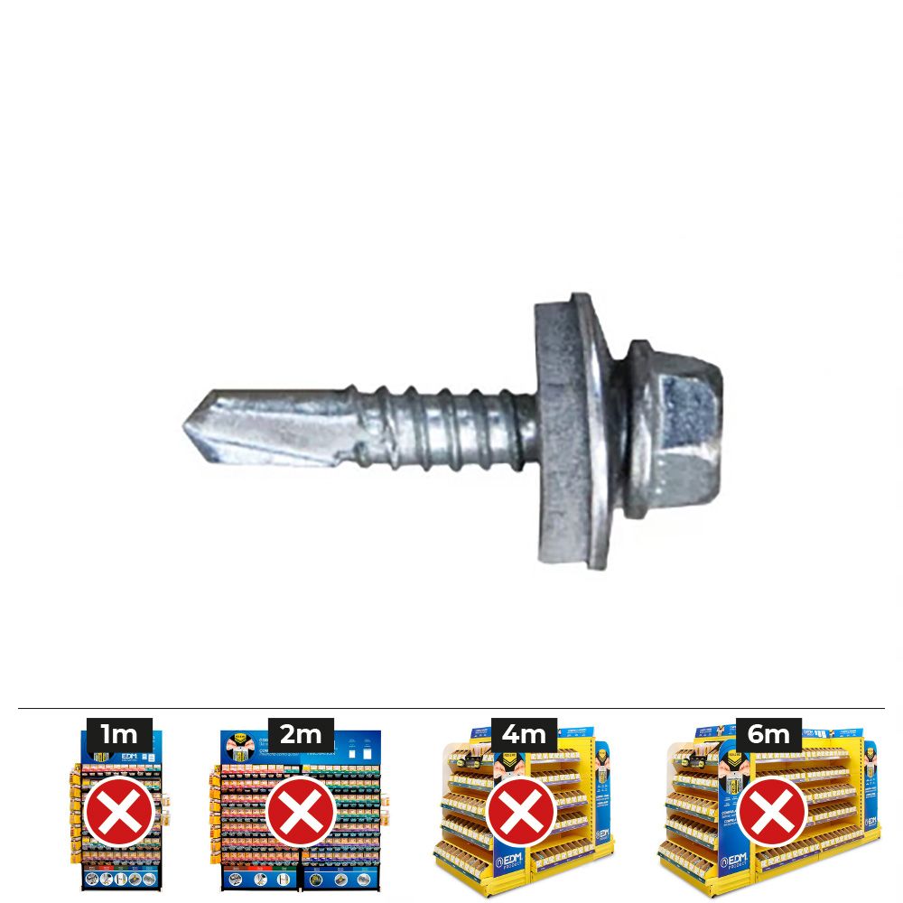 CAJA 500 UDS. TORNILLO 7301 PUNTA BROCA CABEZA HEXAGONAL SW8 Ø 6,3x32 mm ARANDELA DE EPDM Ø16 CINCADO
