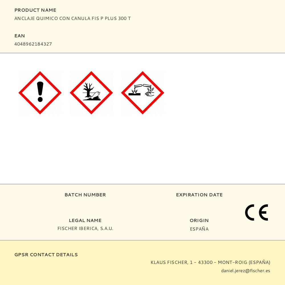 ANCLAJE QUIMICO CON CANULA FIS P PLUS 300 T gallery 0