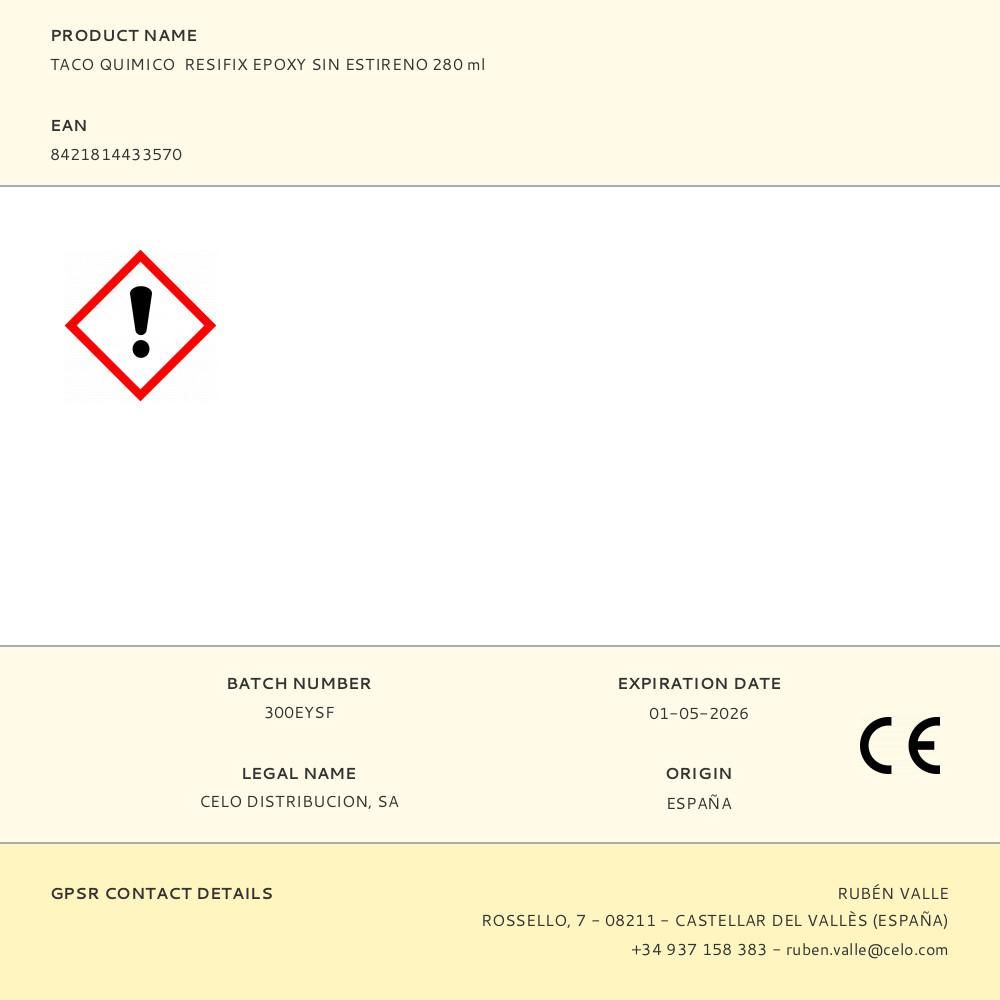 TACO QUIMICO RESIFIX EPOXY SIN ESTIRENO 280 ml gallery 0