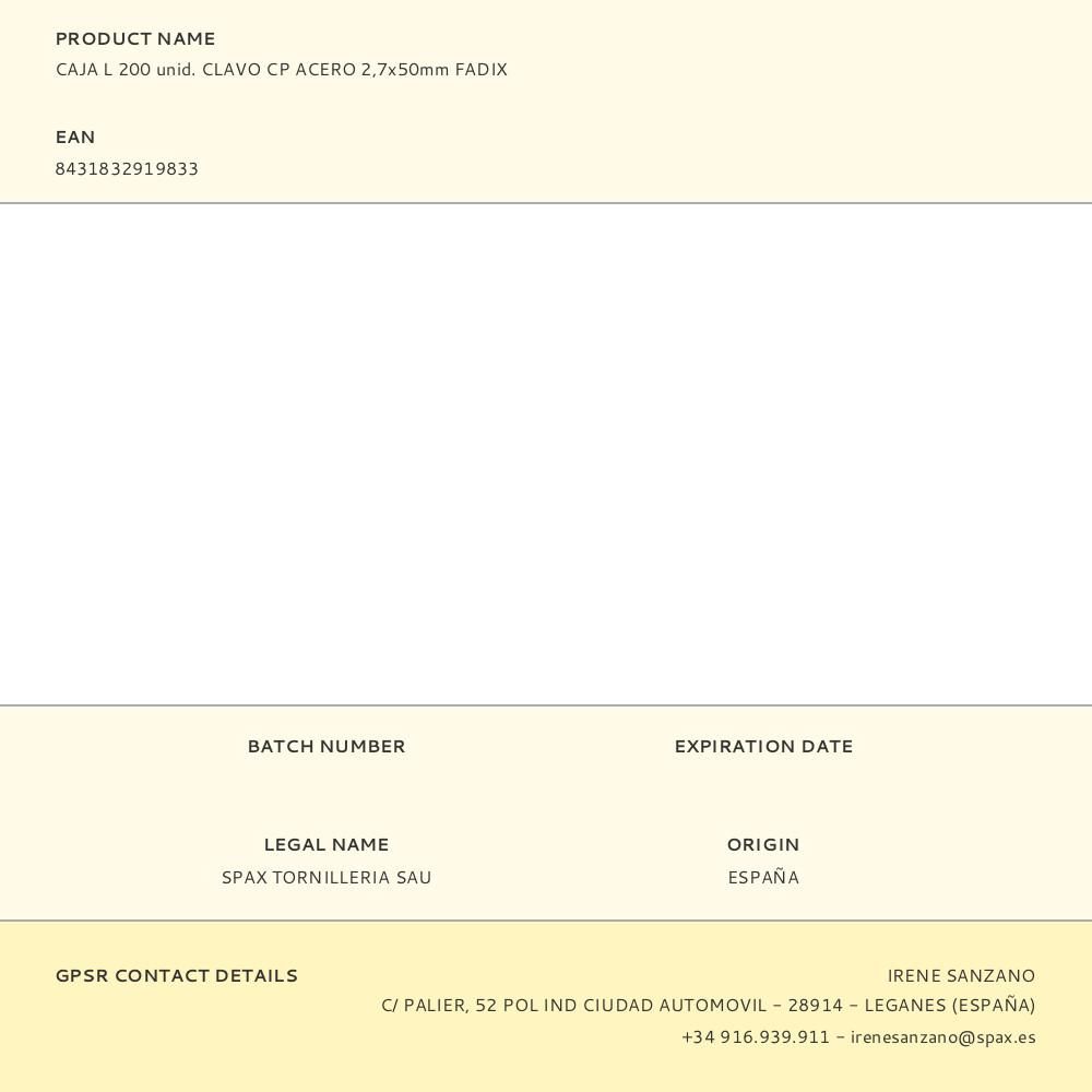 CAJA L 200 unid. CLAVO CP ACERO 2,7x50mm FADIX gallery 1