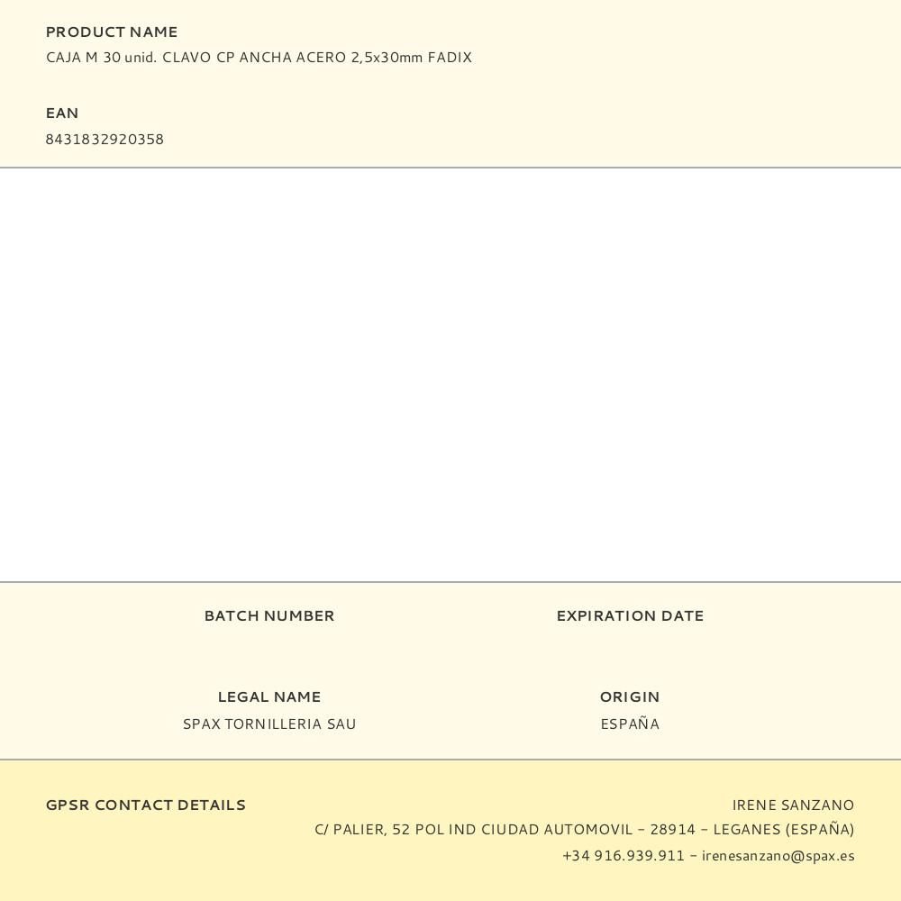 CAJA M 30 unid. CLAVO CP ANCHA ACERO 2,5x30mm FADIX gallery 1