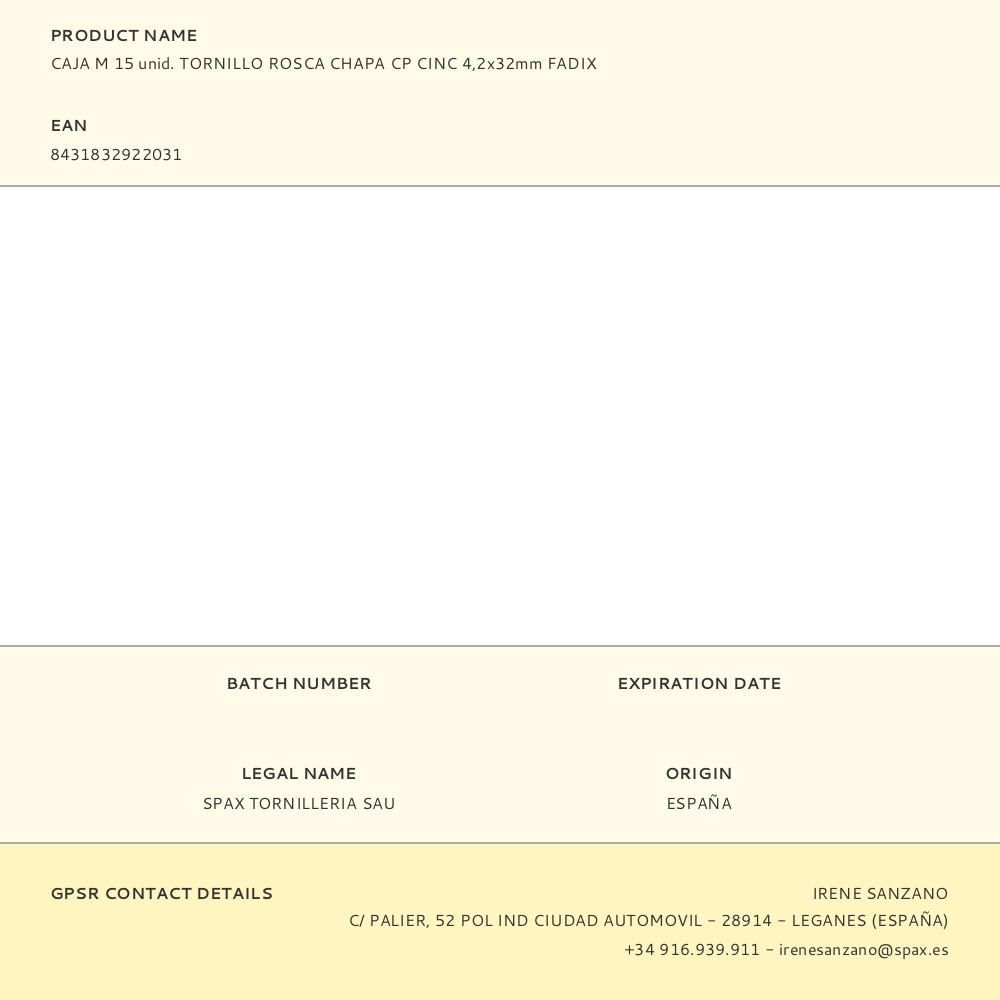 CAJA M 15 unid. TORNILLO ROSCA CHAPA CP CINC 4,2x32mm FADIX gallery 1