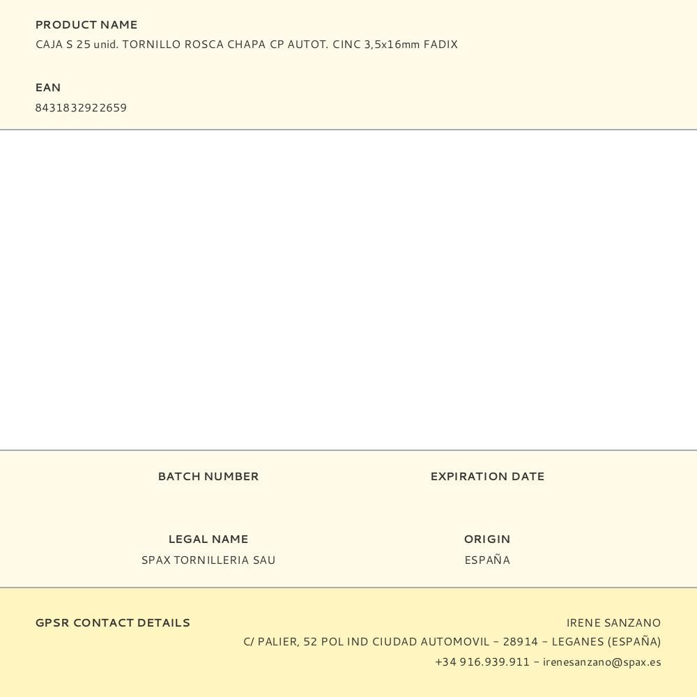 CAJA S 25 unid. TORNILLO ROSCA CHAPA CP AUTOT. CINC 3,5x16mm FADIX gallery 1