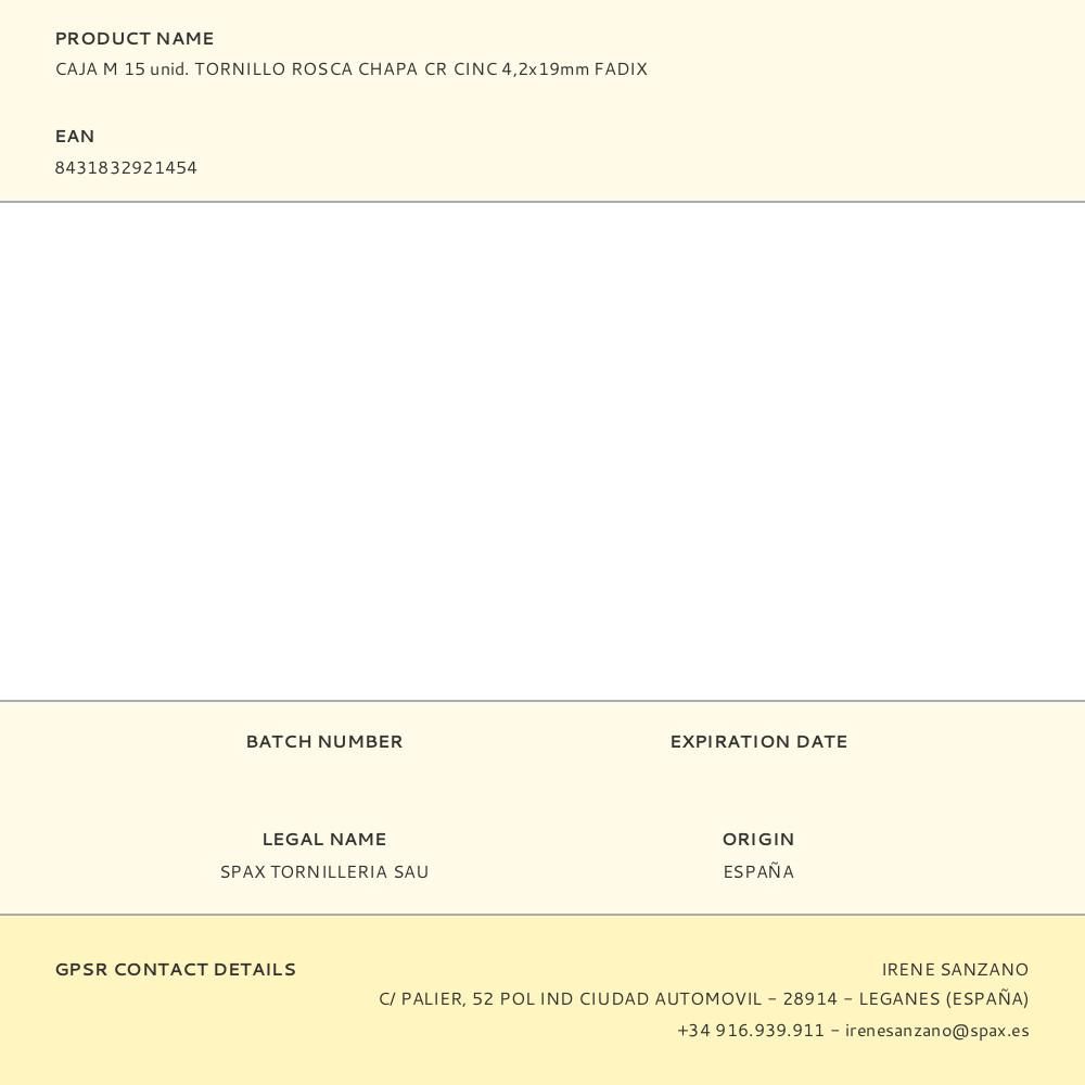 CAJA M 15 unid. TORNILLO ROSCA CHAPA CR CINC 4,2x19mm FADIX gallery 1