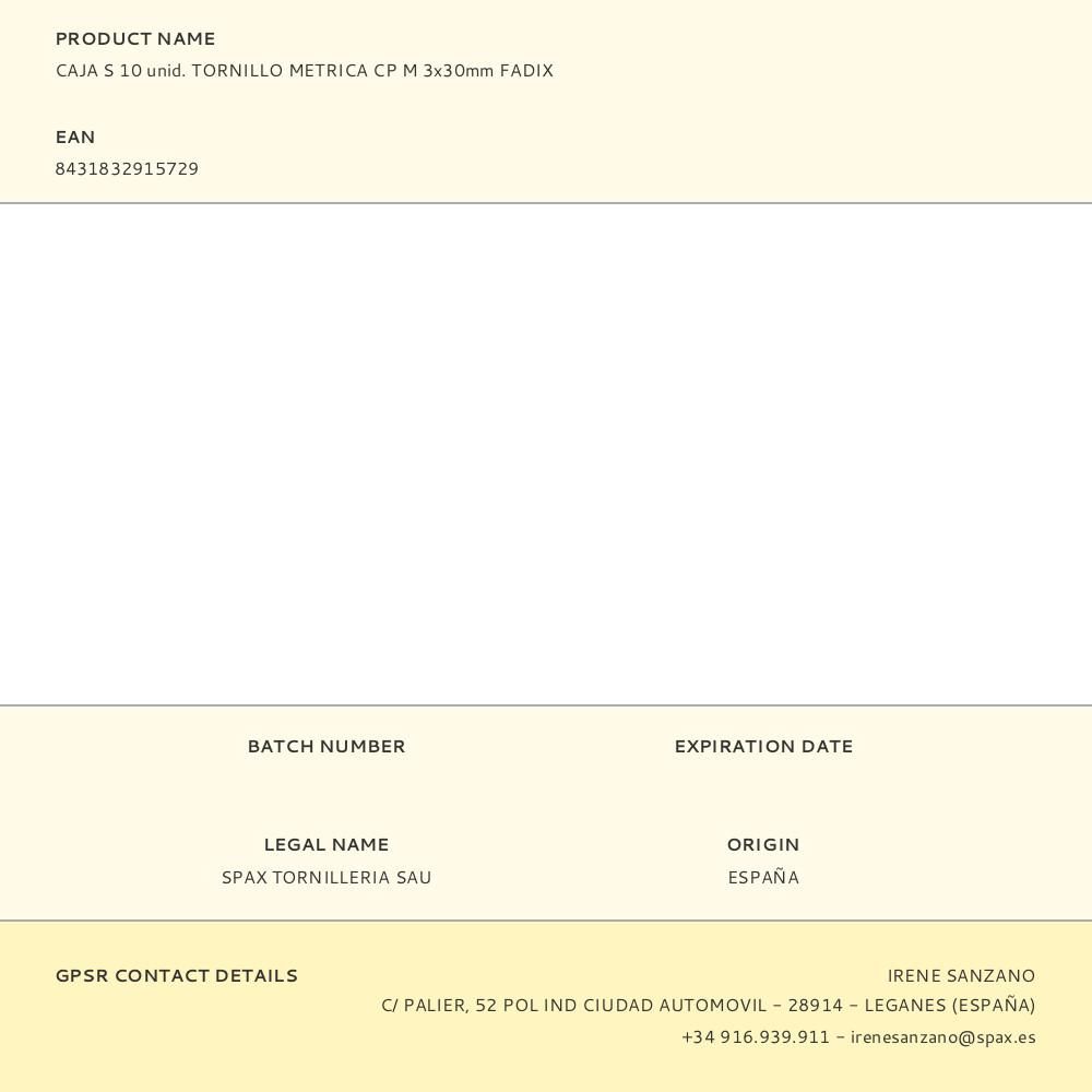 CAJA S 10 unid. TORNILLO METRICA CP M 3x30mm FADIX gallery 1