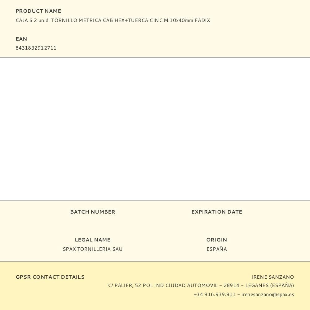 CAJA S 2 unid. TORNILLO METRICA CAB HEX+TUERCA CINC M 10x40mm FADIX gallery 1