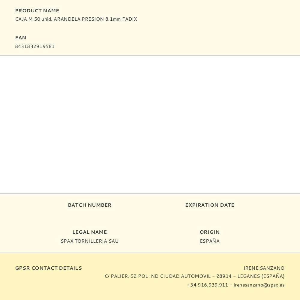 CAJA M 50 unid. ARANDELA PRESION 8,1mm FADIX gallery 1