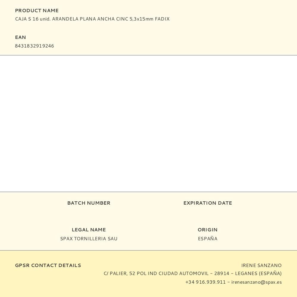 CAJA S 16 unid. ARANDELA PLANA ANCHA CINC 5,3x15mm FADIX gallery 1