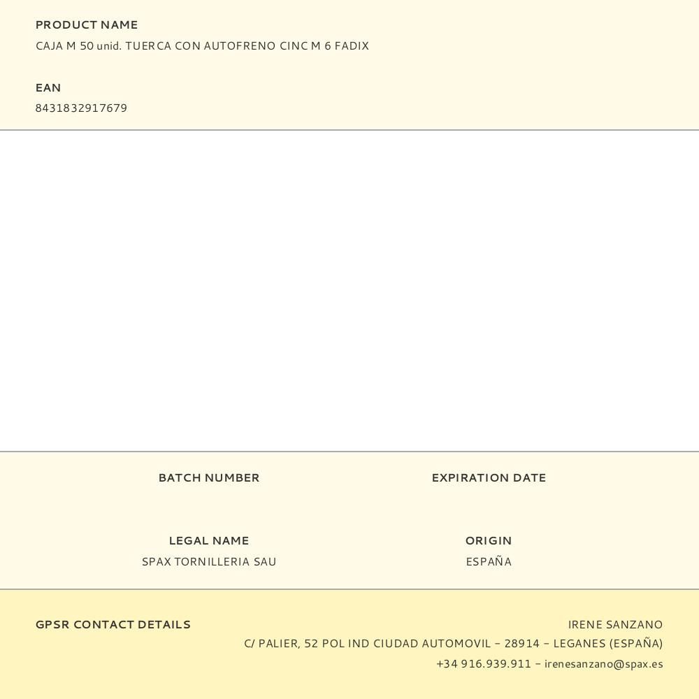 CAJA M 50 unid. TUERCA CON AUTOFRENO CINC M 6 FADIX gallery 1