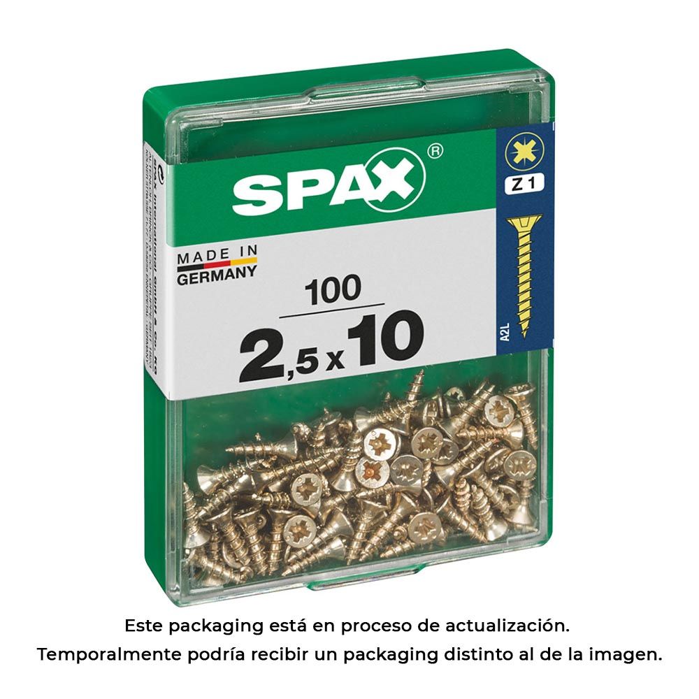 CAJA 100 unid. TORNILLO MADERA SPAX CABEZA PLANA YELLOX 2,5x10mm SPAX