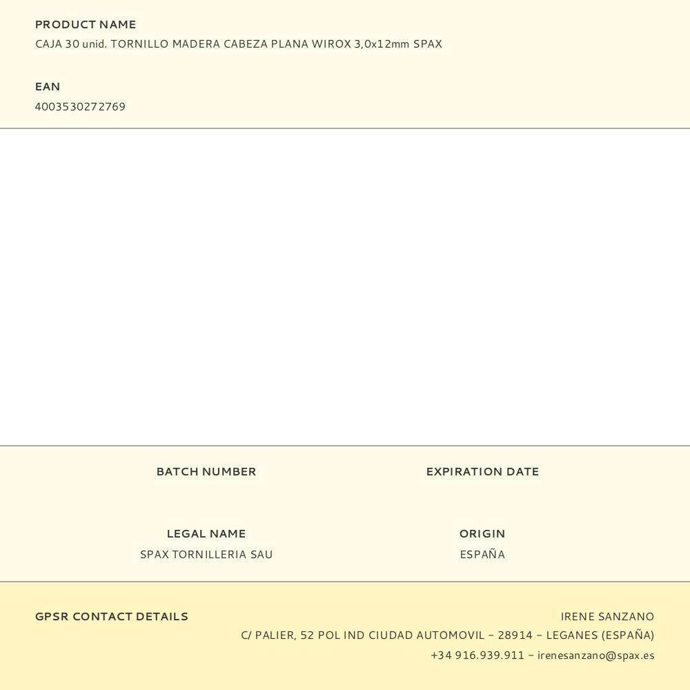 CAJA 30 unid. TORNILLO MADERA CABEZA PLANA WIROX 3,0x12mm SPAX gallery 0