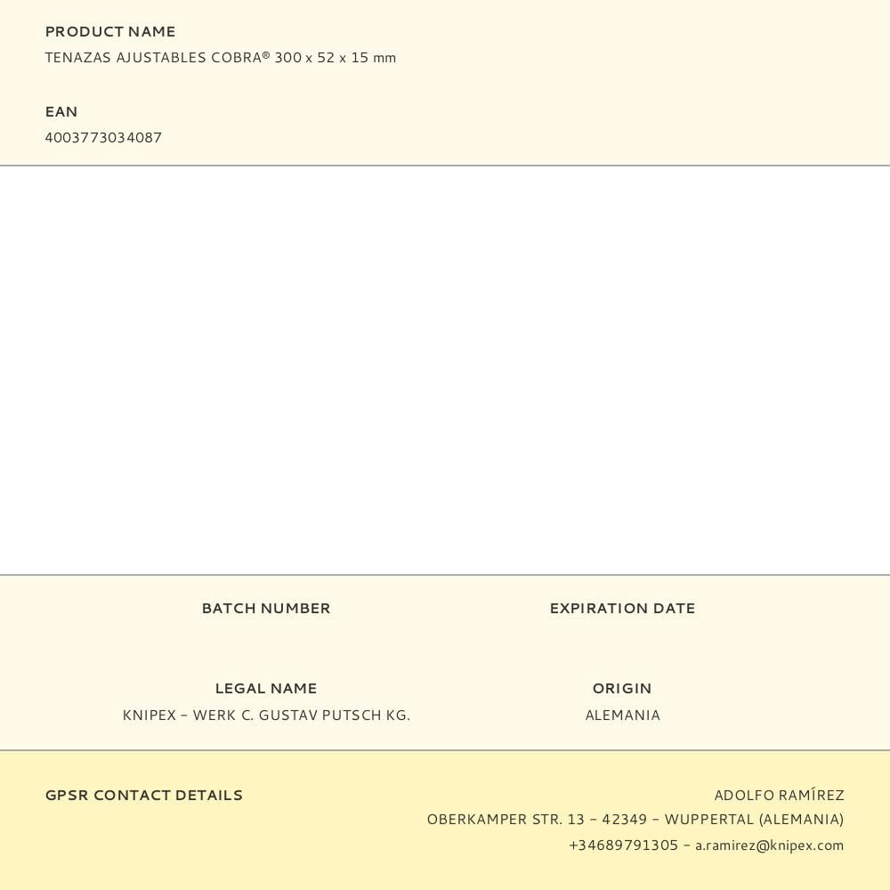 TENAZAS AJUSTABLES COBRA® 300 x 52 x 15 mm gallery 4