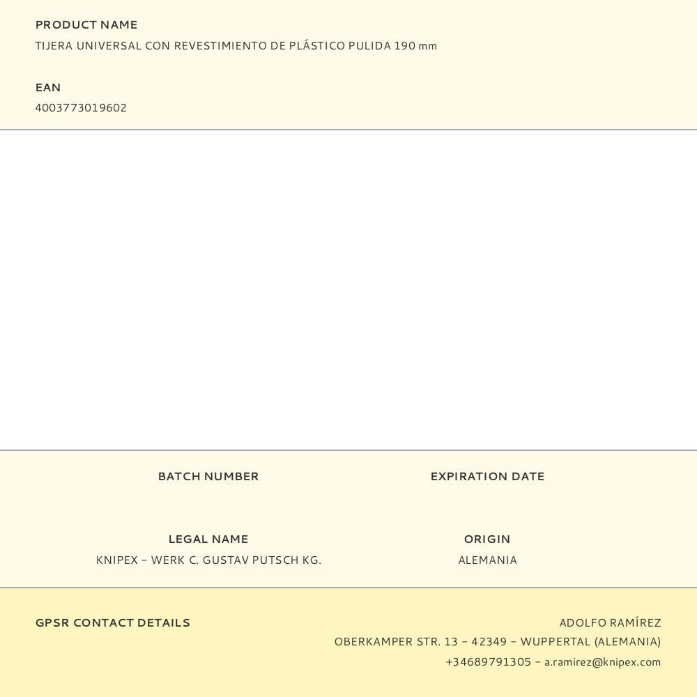 TIJERA UNIVERSAL CON REVESTIMIENTO DE PLÁSTICO PULIDA 190 mm gallery 1