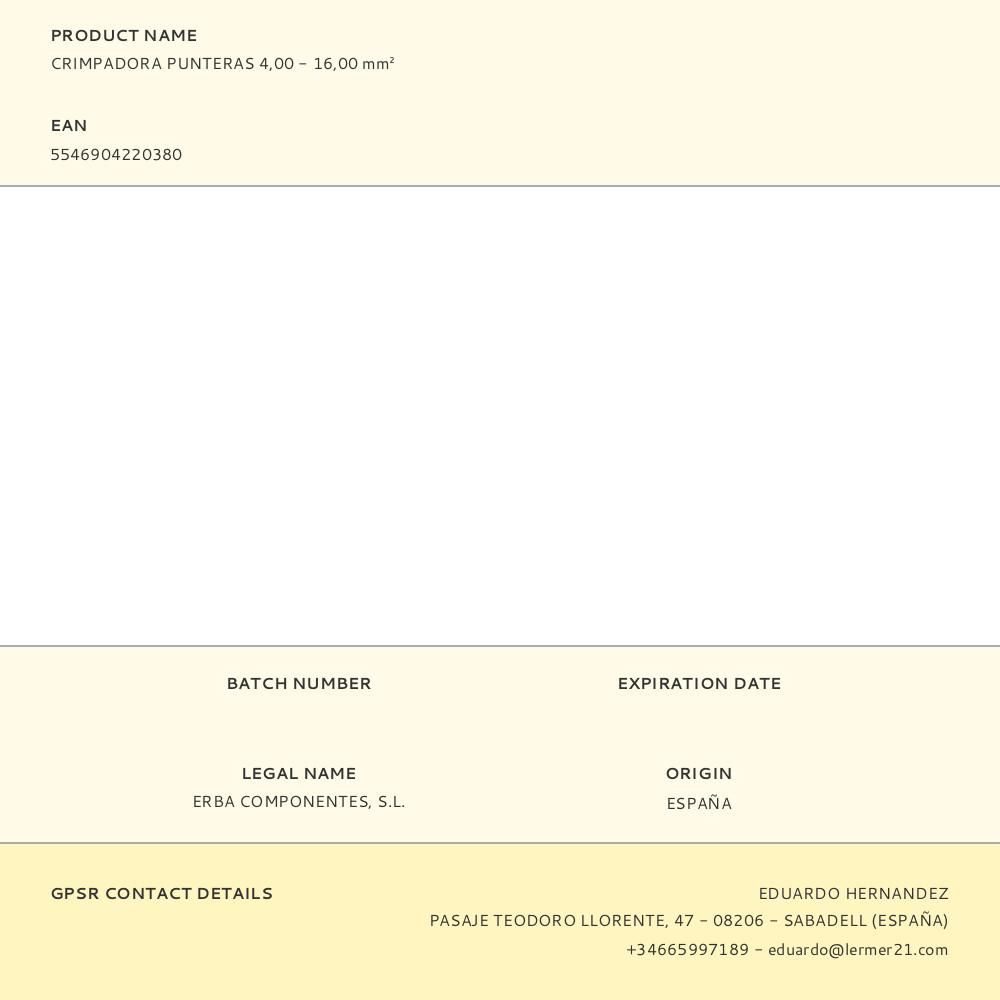 CRIMPADORA PUNTERAS ELECTRICAS, PRENSADO CUADRADO 4,00 - 16,00 mm² gallery 0