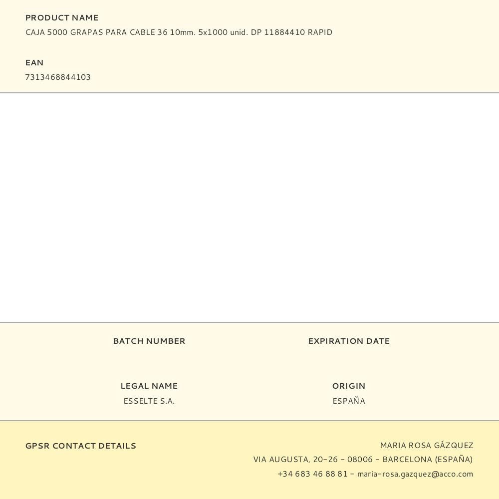 CAJA 5000 GRAPAS PARA CABLE 36 10mm. 5x1000 unid. DP 11884410 RAPID gallery 0