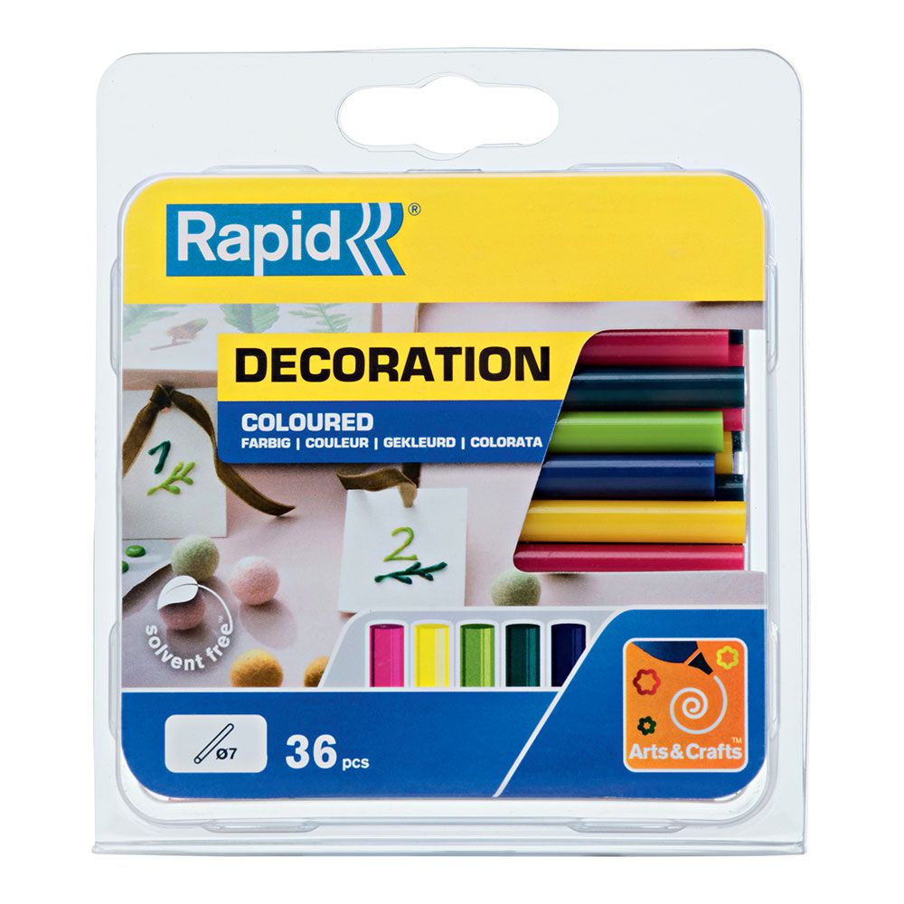 BARRA DE COLA TERMOFUSIBLE PARA DECORACIÓN CON VARIOS COLORES. Ø7 x 90 mm. BLISTER 36 uds gallery 1