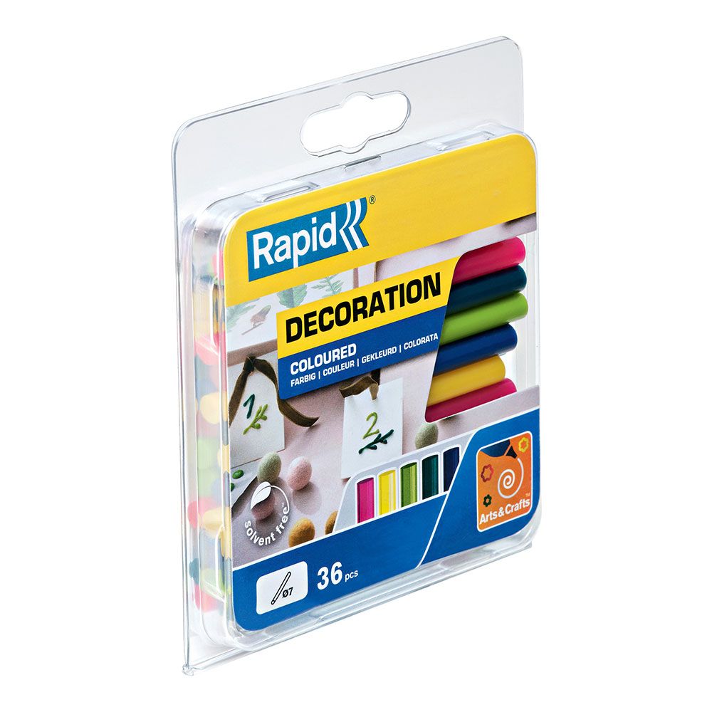 BARRA DE COLA TERMOFUSIBLE PARA DECORACIÓN CON VARIOS COLORES. Ø7 x 90 mm. BLISTER 36 uds gallery 2