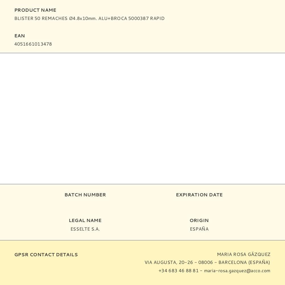 BLISTER 50 REMACHES Ø4.8x10mm. ALU+BROCA 5000387 RAPID gallery 0