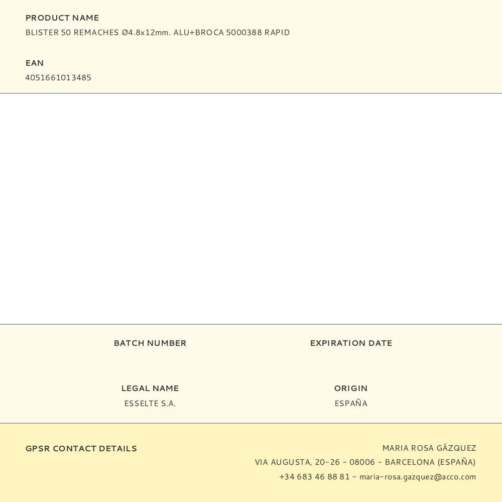 BLISTER 50 REMACHES Ø4.8x12mm. ALU+BROCA 5000388 RAPID gallery 0