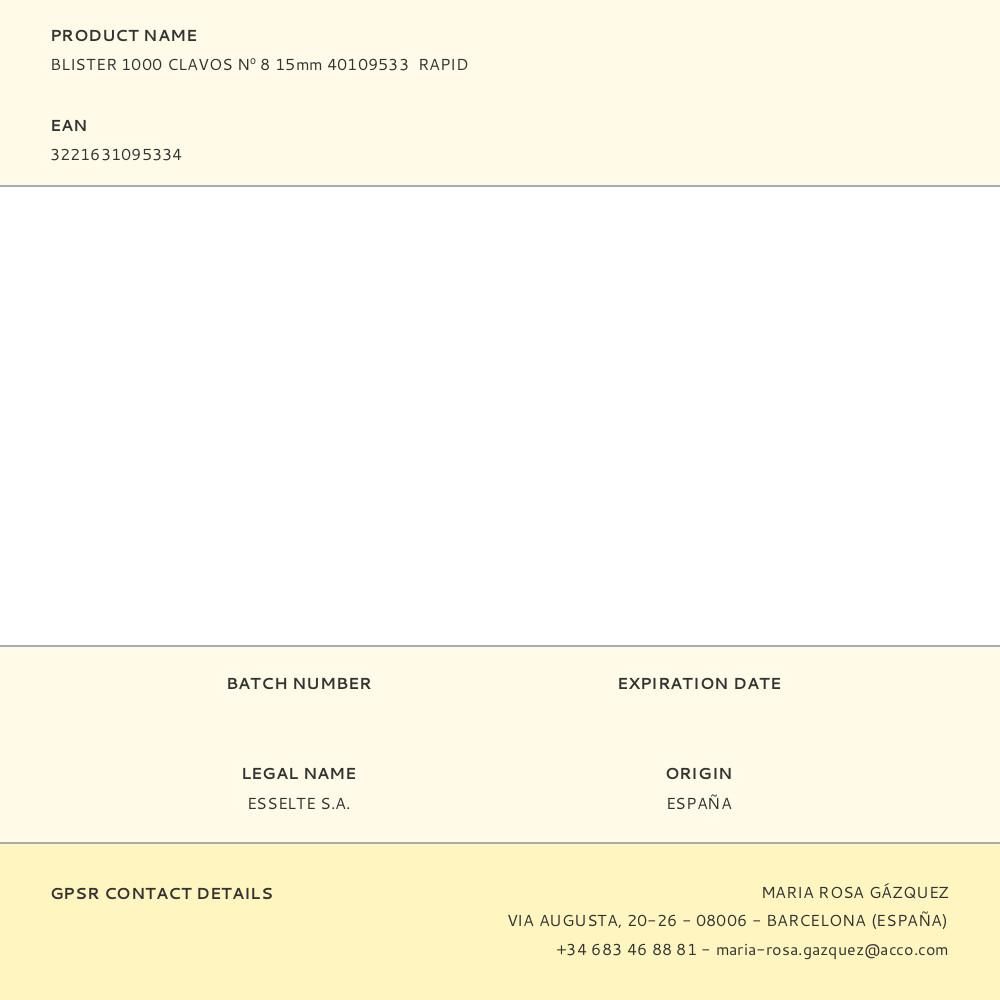BLISTER 1000 CLAVOS Nº 8 15mm 40109533 RAPID gallery 1