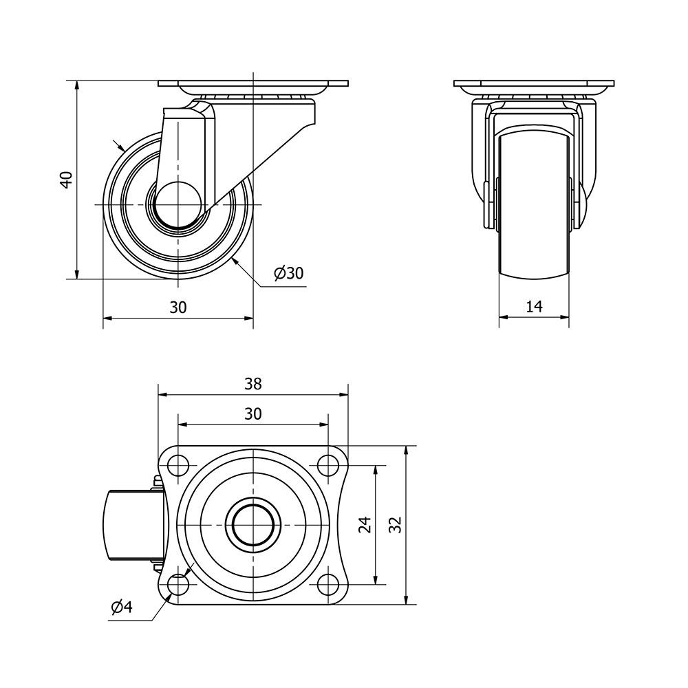 RUEDA GIRATORIA CON PLACA Y EJE LISO, COLOR NEGRO, CARGA MÁX. 18 kg, Ø 3 cm gallery 0