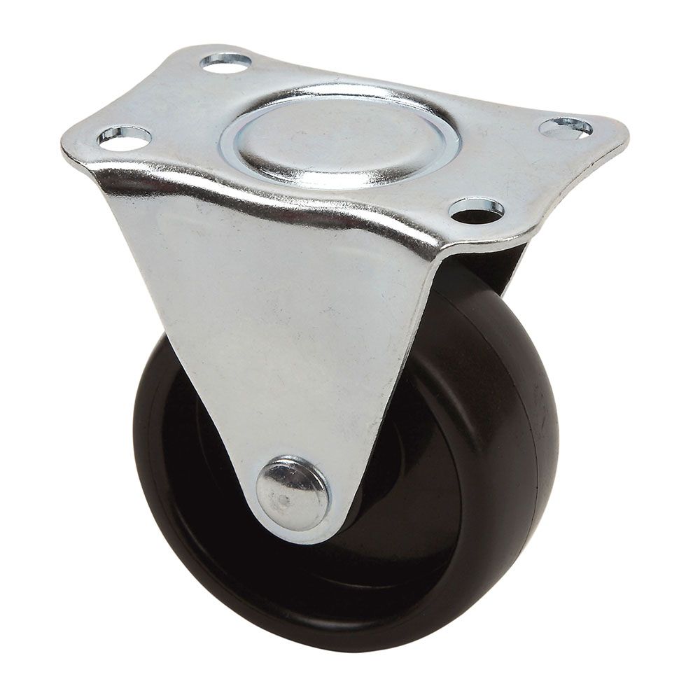 RUEDA FIJA CON PLACA Y EJE LISO, COLOR NEGRO, CARGA MÁX. 20 kg, Ø 4 cm