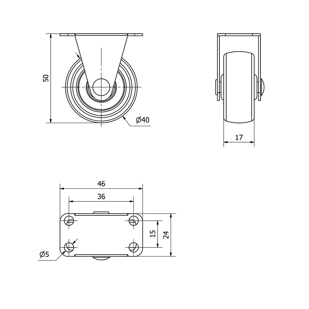 RUEDA FIJA CON PLACA Y EJE LISO, COLOR NEGRO, CARGA MÁX. 20 kg, Ø 4 cm gallery 0