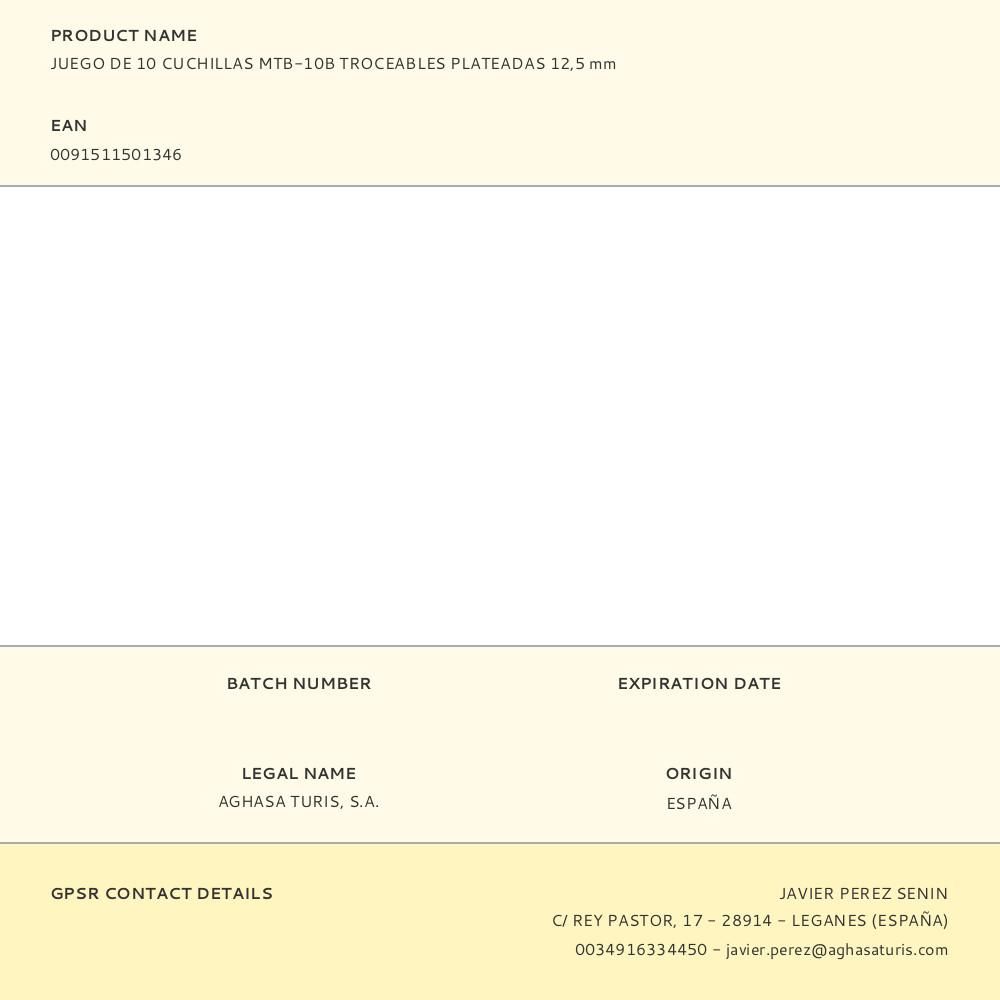 JUEGO DE 10 CUCHILLAS MTB-10B TROCEABLES PLATEADAS 12,5 mm gallery 1