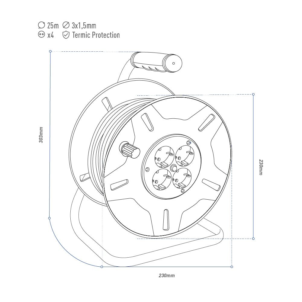 ENROLLACABLES 25 m 3 G 1,50 mm² 4 TOMAS BIPOLARES CON T/TL CON PROTECTOR TÉRMICO gallery 1