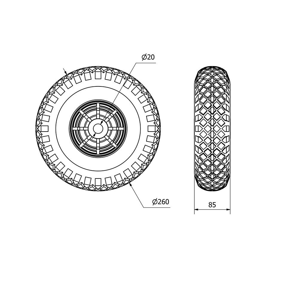 RUEDA NEUMÁTICA CON NUCLEO POLIAMIX Y EJE LISO, CARGA MÁX. 175 kg, Ø 26 cm gallery 0