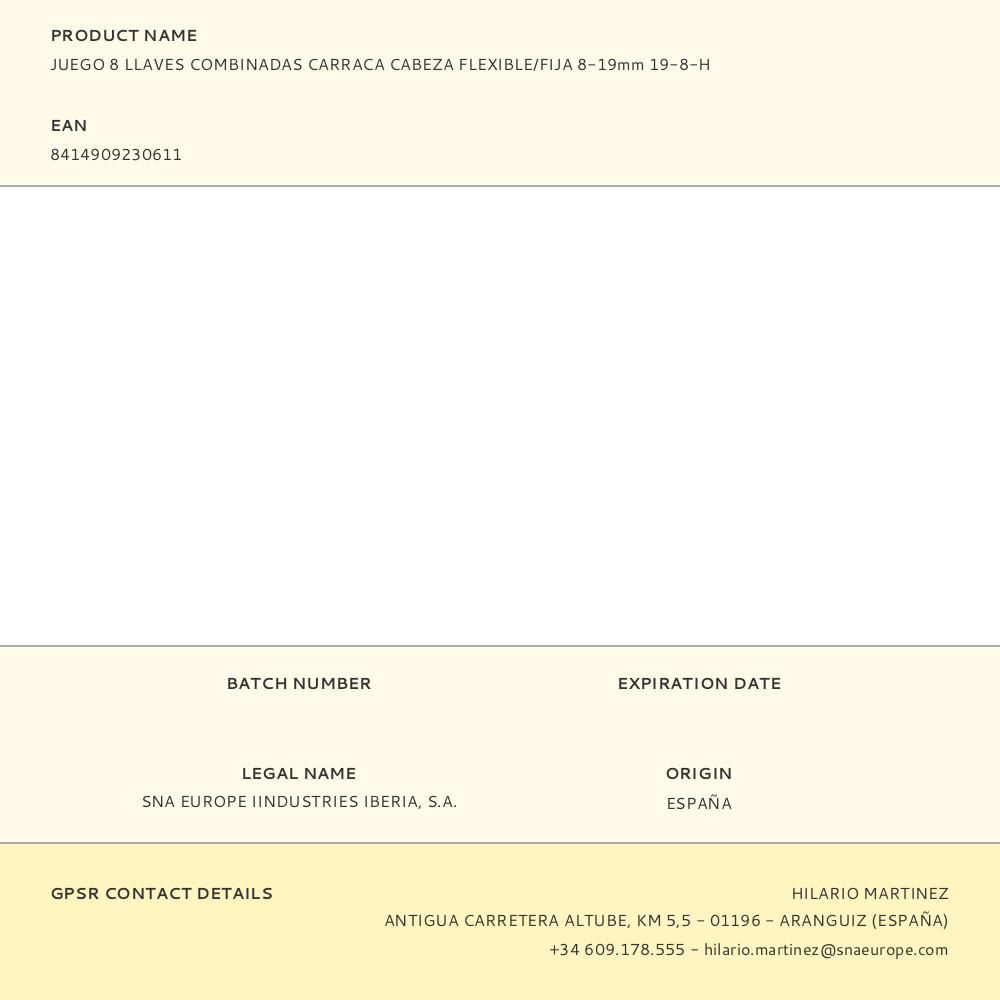 LLAVE COMBINADA CON CARRACA CABEZA FLEXIBLE FIJA 8 - 19 mm, JUEGO 8 PIEZAS gallery 1