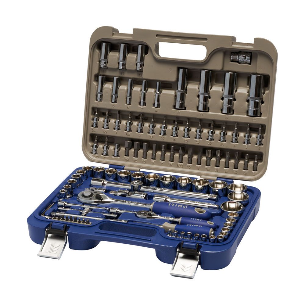 LLAVA DE CARRACA ½ Y ¼ pulg, VASOS HEXAGONALES ½ pulg 8-32 mm y ¼ pulg 4-13 mm, JUEGO 101 PIEZAS