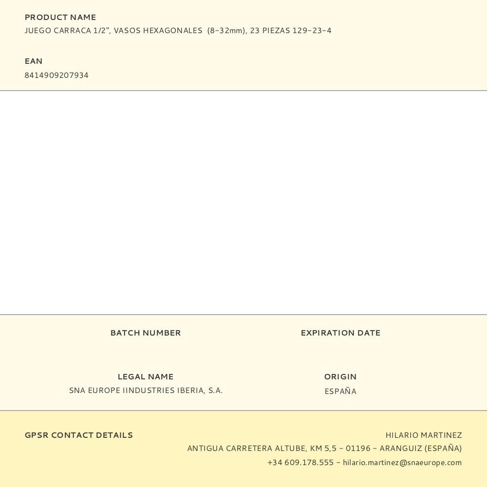 LLAVE DE CARRACA ½ pulg, VASOS HEXAGONALES 8 - 32 mm, JUEGO 23 PIEZAS gallery 1