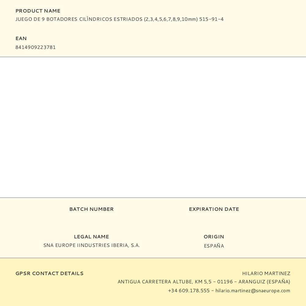 BOTADORES CILÍNDRICOS ESTRIADOS (2,3,4,5,6,7,8,9,10 mm), JUEGO DE 9 PIEZAS gallery 1