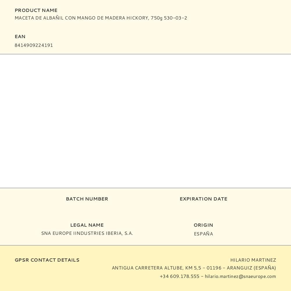 MACETA DE ALBAÑIL CON MANGO DE MADERA HICKORY, 750 g gallery 0