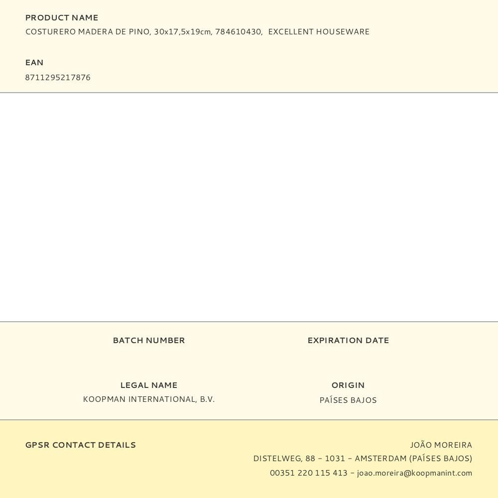 COSTURERO MADERA DE PINO, 30x17,5x19cm, 784610430, EXCELLENT HOUSEWARE gallery 0