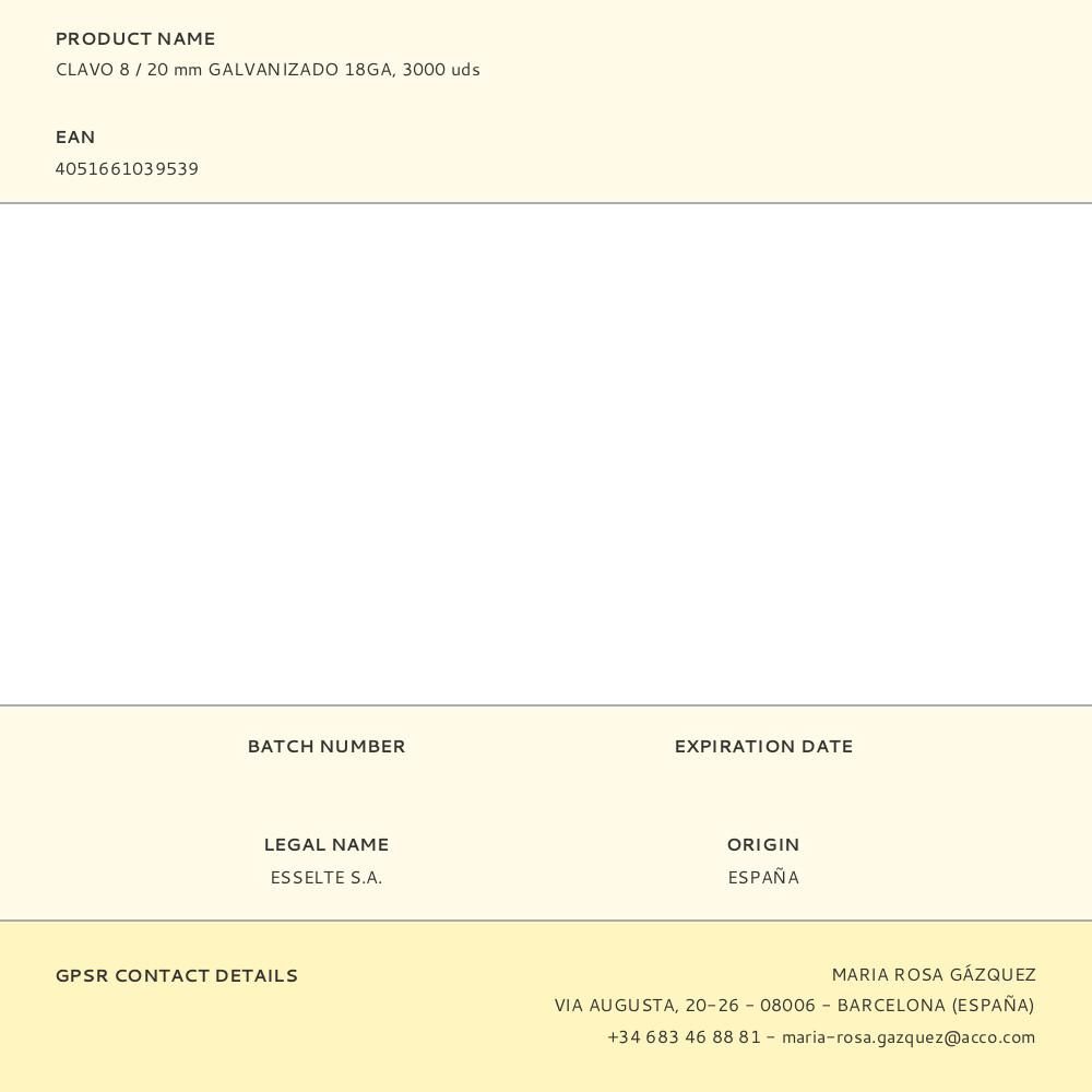 CLAVO 8 / 20 mm GALVANIZADO 18GA, 3000 uds gallery 0