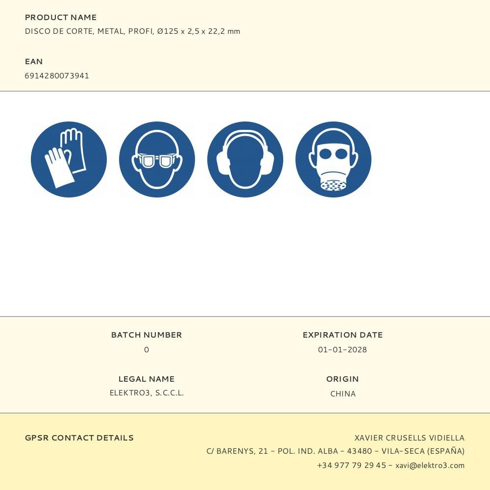 DISCO DE CORTE METAL E INOX T41, PROFI, Ø125 x 2,5 x 22,2 mm gallery 0