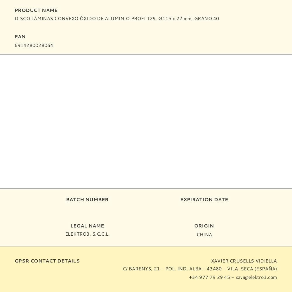 DISCO LÁMINAS CONVEXO ÓXIDO DE ALUMINIO T29, Ø115 x 22,2 mm, GRANO 40 gallery 0