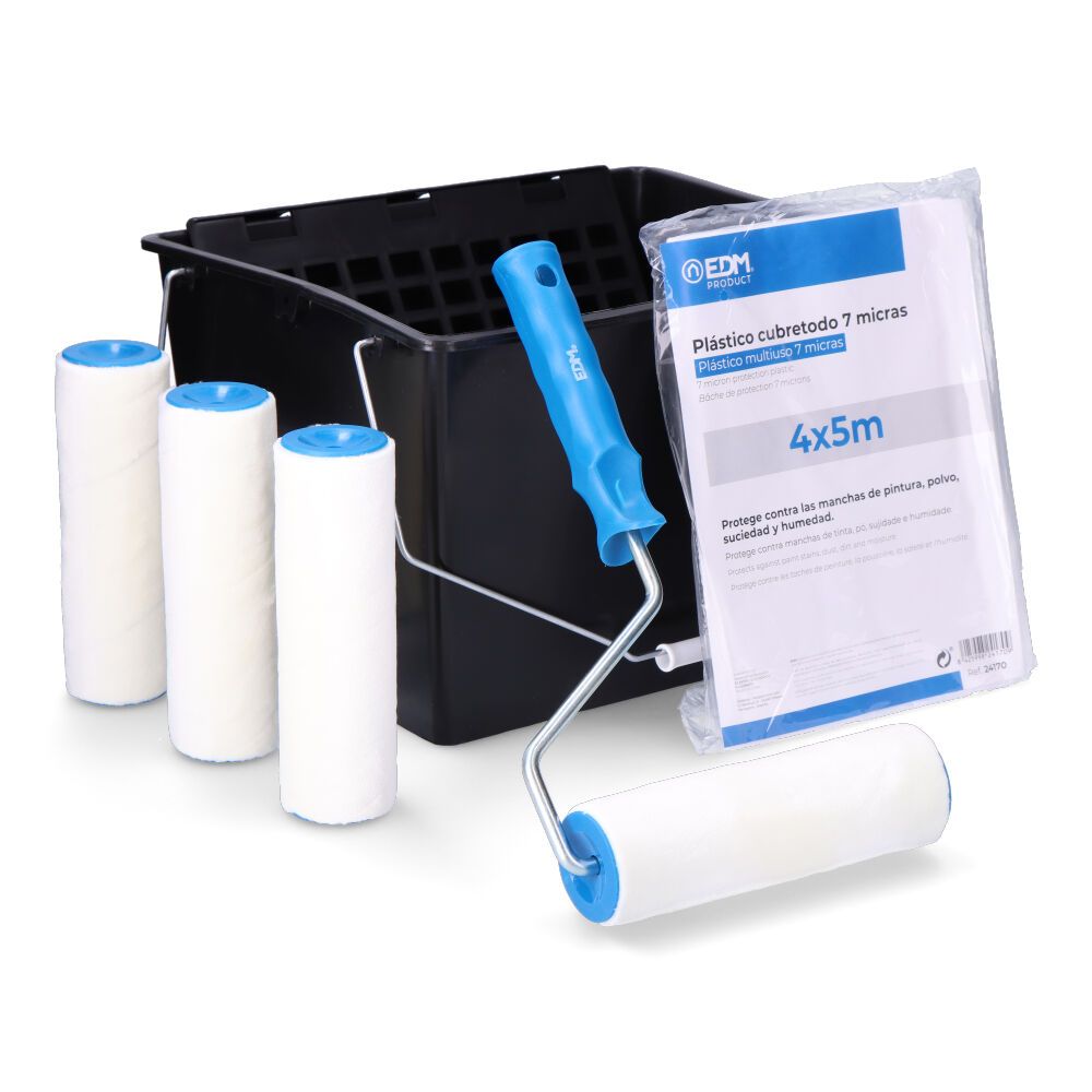 CONJUNTO PROMOCIONAL RODILLO + CUBO + RECAMBIOS 3 uds + PLÁSTICO CUBRETODO