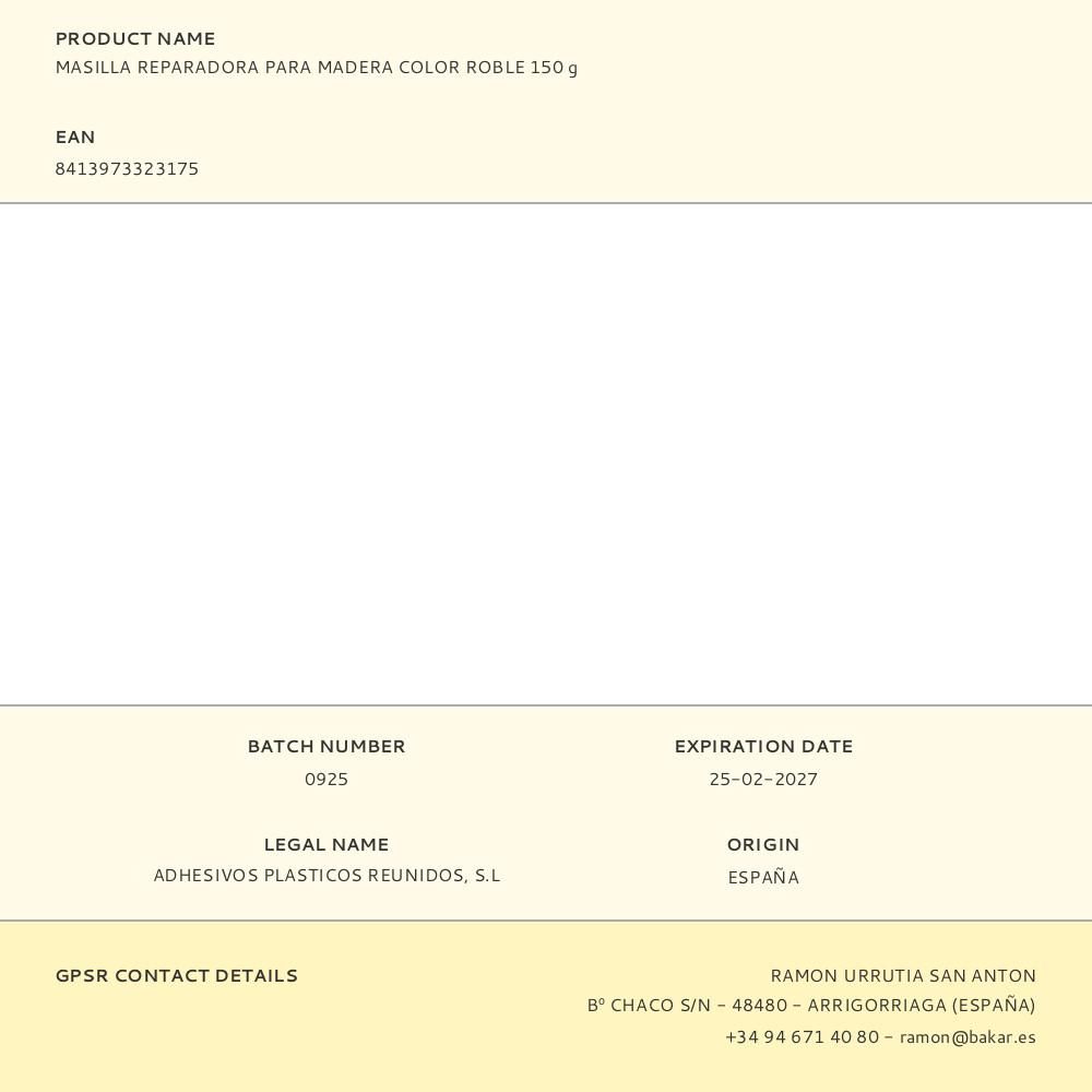 MASILLA REPARADORA PARA MADERA COLOR ROBLE 150 g gallery 0