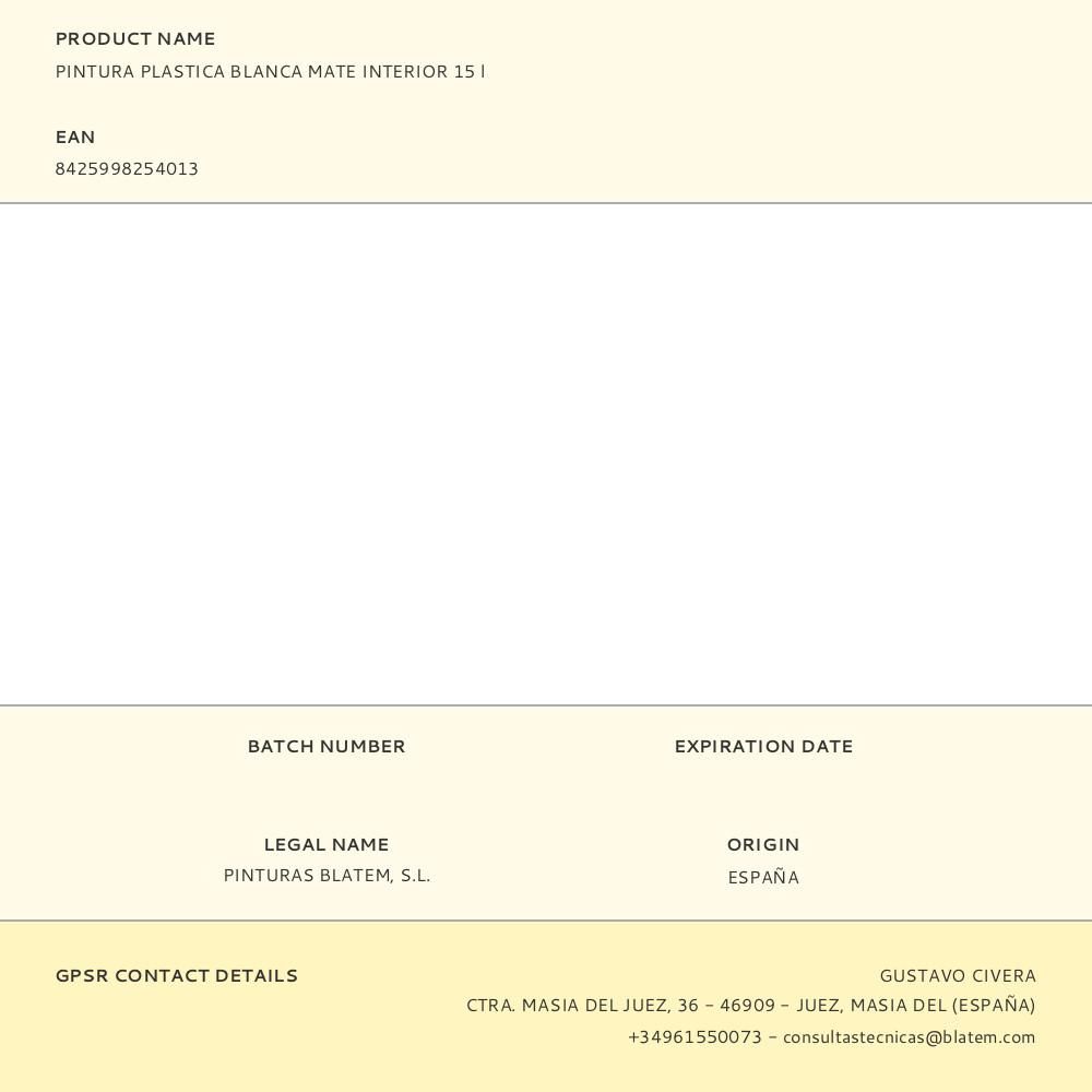 PINTURA PLÁSTICA VINÍLICA INTERIOR BLANCA MATE 15 l gallery 0