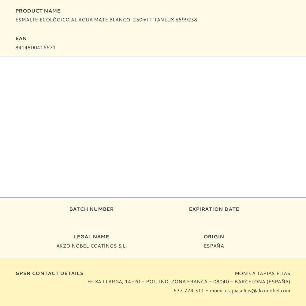 ESMALTE ECOLÓGICO AL AGUA BLANCO MATE 250 ml gallery 0