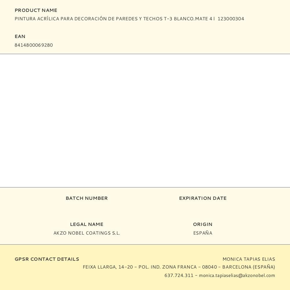 PINTURA PLÁSTICA ACRÍLICA ESTIRENADA INTERIOR/EXTERIOR, T-3 BLANCO, MATE 4 L gallery 0