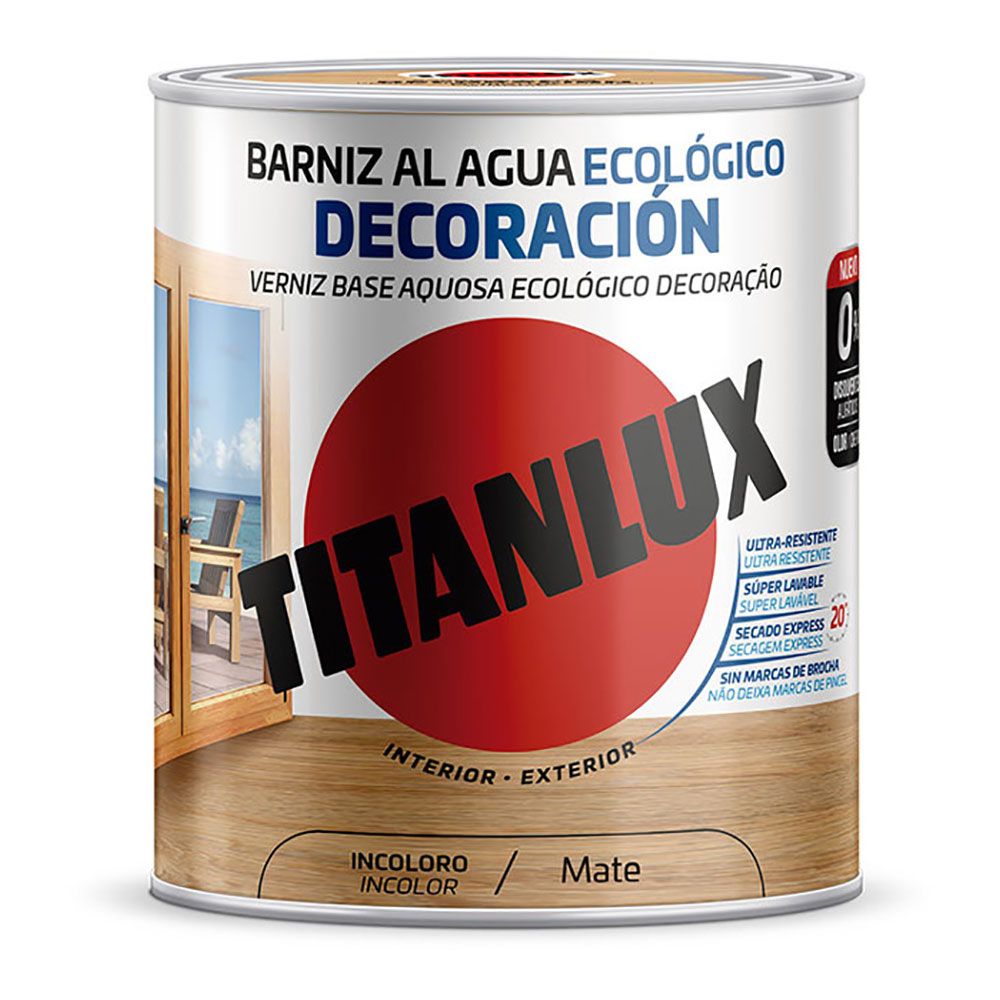 BARNIZ AL AGUA ECOLÓGICO DECORACIÓN INCOLORO MATE 750 ml