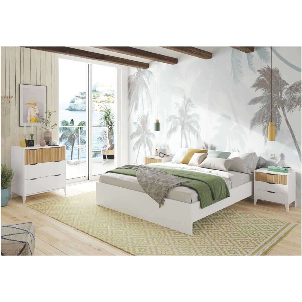 MESITA DE NOCHE, 3 CAJONES, BLANCO + NATURAL gallery 0