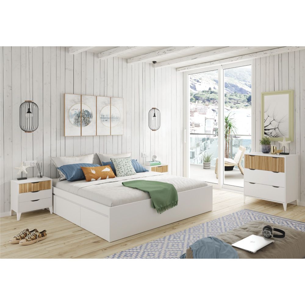 MESITA DE NOCHE, 3 CAJONES, BLANCO + NATURAL gallery 1