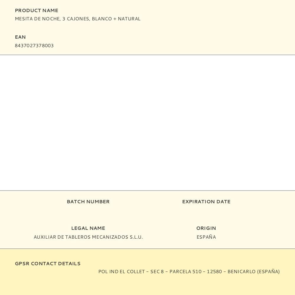 MESITA DE NOCHE, 3 CAJONES, BLANCO + NATURAL gallery 2