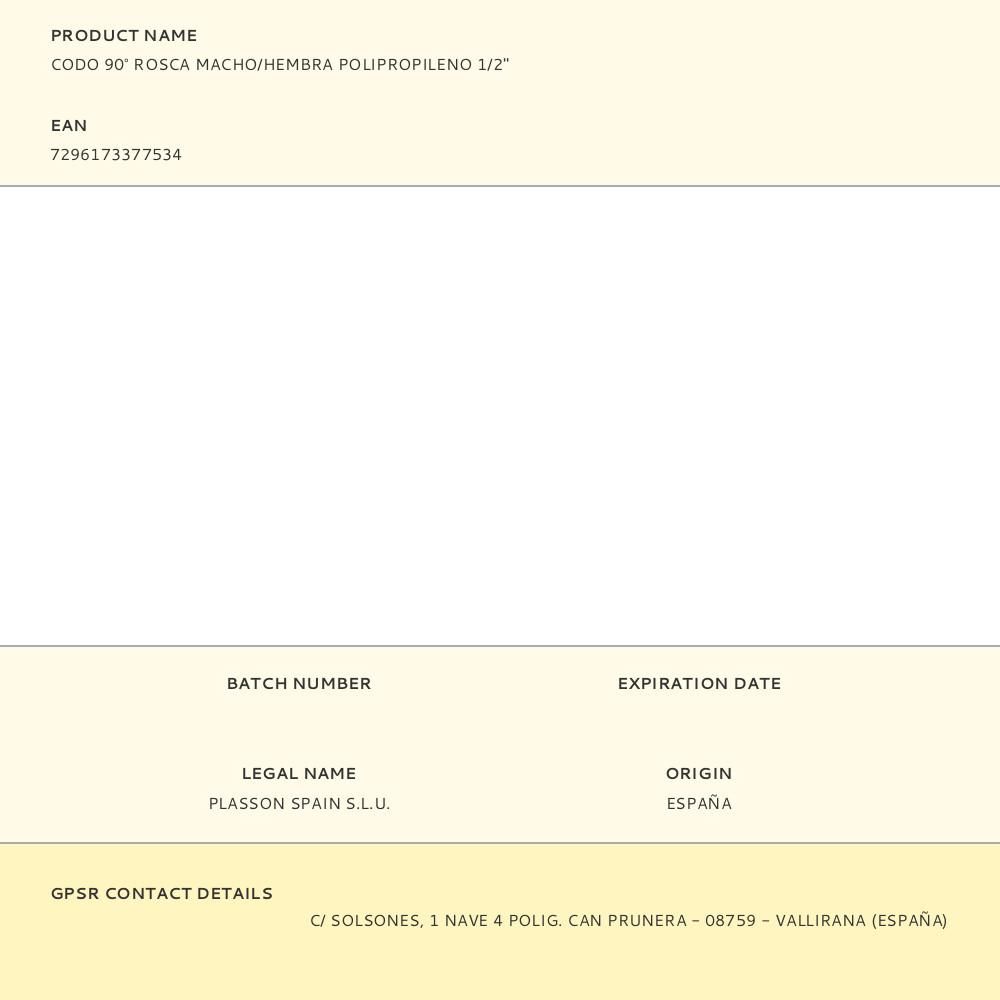 CODO 90° POLIPROPILENO ROSCA MACHO/HEMBRA ½ pulg gallery 0